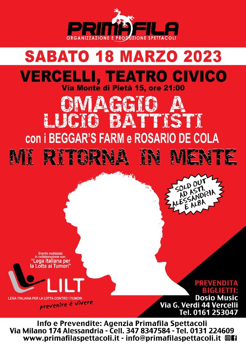Omaggio a Lucio Battisti Vercelli 18 Marzo Teatro Civico